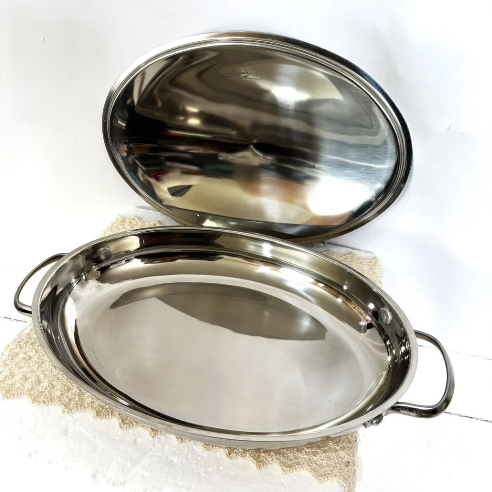 * Wolfgang Puck Bistro Elite Oval Casserole Pan w/Lid Stainless Steel 13” EUC